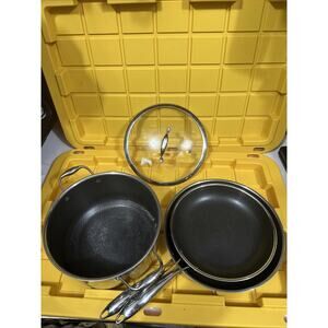 HEXCLAD 4 Piece Nonstick Stainless Steel Pot/Pan Set 8 10 12 Lid MSRP $600